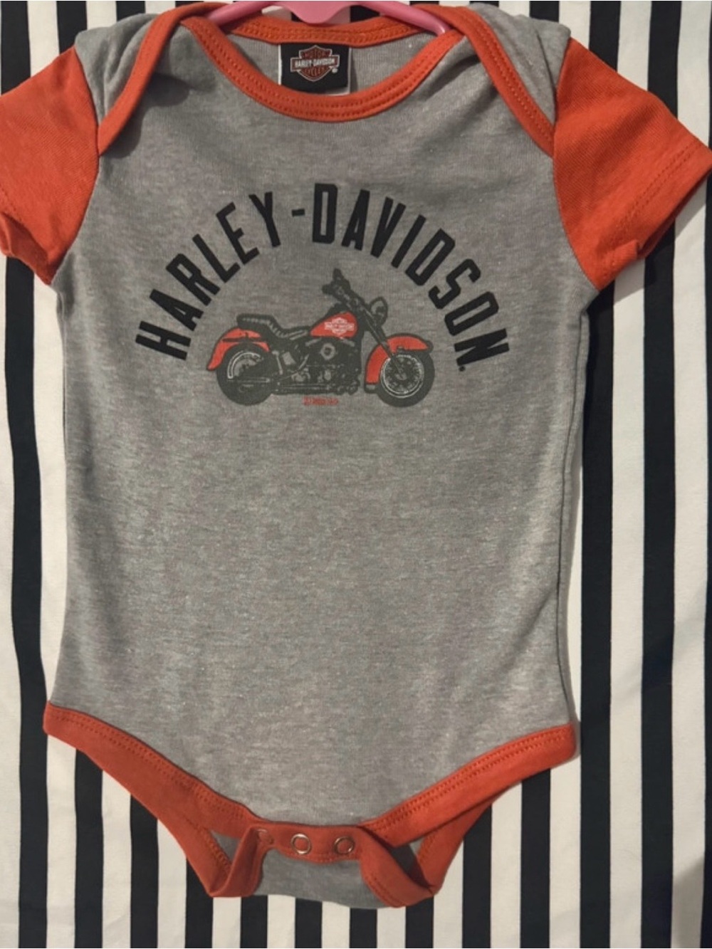 Harley-Davidson Gray and Orange Baby Bodysuit with Motorcycle Graphic